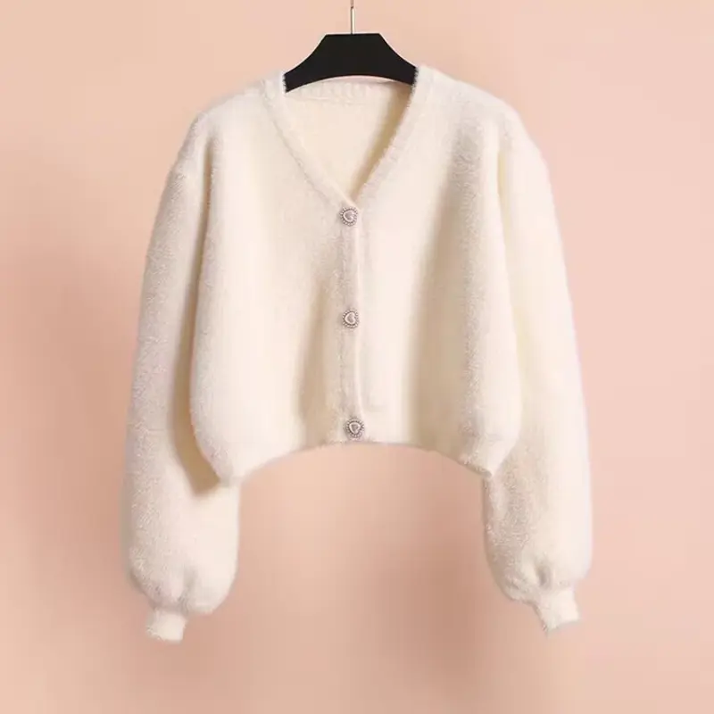 Women's Long Sleeve Single Breasted Cropped Cardigan, Warm Knitwear Top, Korean Fashion, Y2k Jacket