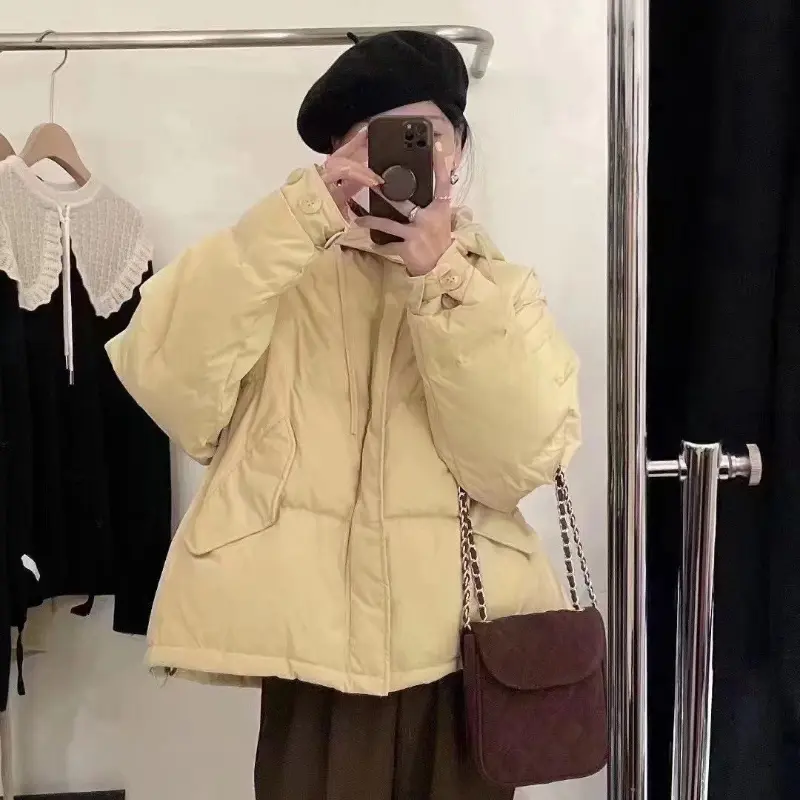 Women's Thick Warm Hooded Puffer Coats, Casual Jackets, Solid Outerwear, Snow Coats, Korean, Simple, Female, New, Winter