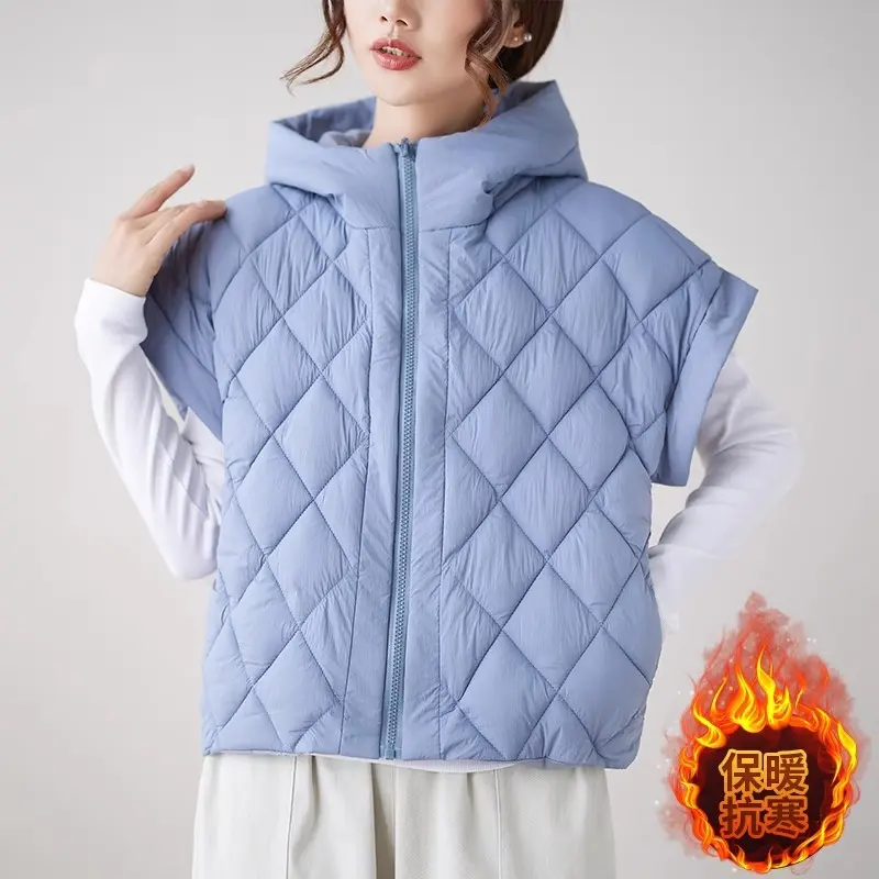 Lightweight Adding Vest Women's Winter Down Jacket with Hood  Casual Sleeveless Cardigans Vintage Hooded Cropped Jackets Vest