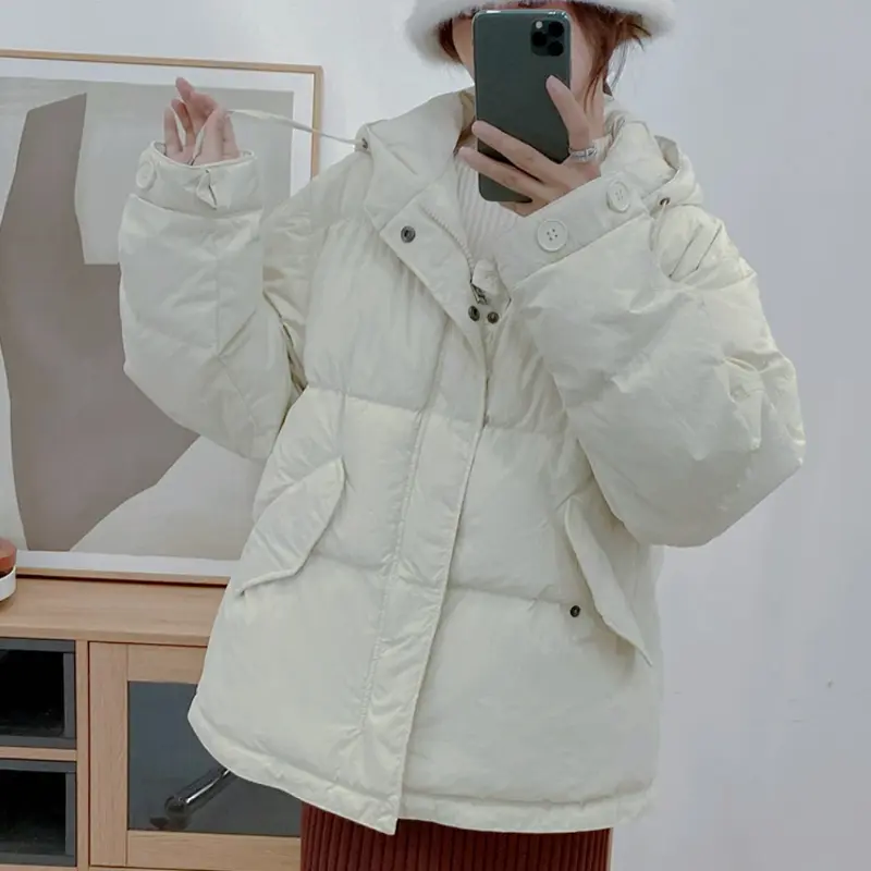 Women's Thick Warm Hooded Puffer Coats, Casual Jackets, Solid Outerwear, Snow Coats, Korean, Simple, Female, New, Winter