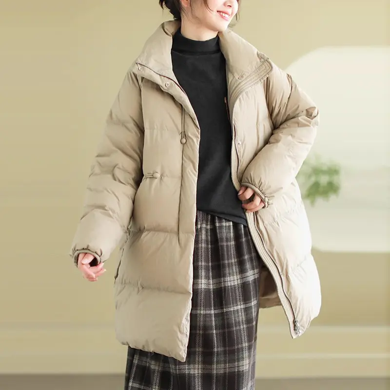 White Duck Down Jacket for Women, Warm Winter Coat, Fashion Stand-up Collar, Long Section Parkas, Slim Elegant Women's Coat