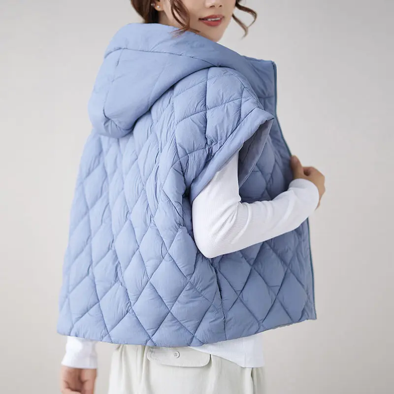 Lightweight Adding Vest Women's Winter Down Jacket with Hood  Casual Sleeveless Cardigans Vintage Hooded Cropped Jackets Vest