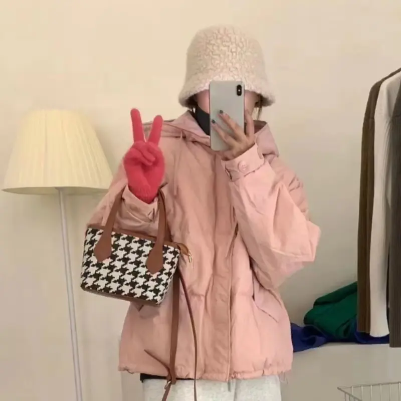 Women's Thick Warm Hooded Puffer Coats, Casual Jackets, Solid Outerwear, Snow Coats, Korean, Simple, Female, New, Winter