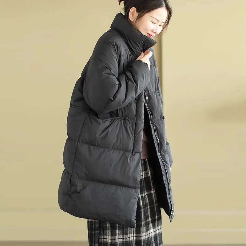 White Duck Down Jacket for Women, Warm Winter Coat, Fashion Stand-up Collar, Long Section Parkas, Slim Elegant Women's Coat