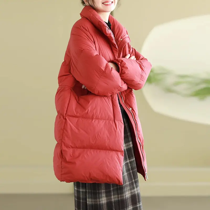 White Duck Down Jacket for Women, Warm Winter Coat, Fashion Stand-up Collar, Long Section Parkas, Slim Elegant Women's Coat