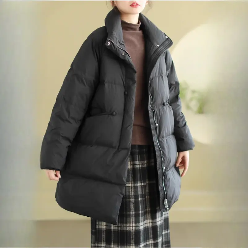 White Duck Down Jacket for Women, Warm Winter Coat, Fashion Stand-up Collar, Long Section Parkas, Slim Elegant Women's Coat