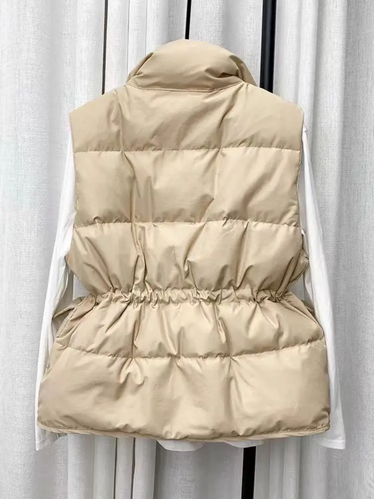 Waistband Drawstring Women's Vest Korean Style Lightweight  Waistcoat Autumn Winter Down Vest Youthful Trend Sleeveless Jacket