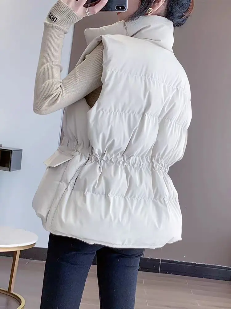 Waistband Drawstring Women's Vest Korean Style Lightweight  Waistcoat Autumn Winter Down Vest Youthful Trend Sleeveless Jacket