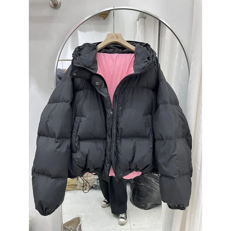 Women's Short Down Coat with Hood, Bomber Jacket, Warm Lightweight Outwear, Long Sleeve, Crop Outerwear, Autumn, Winter