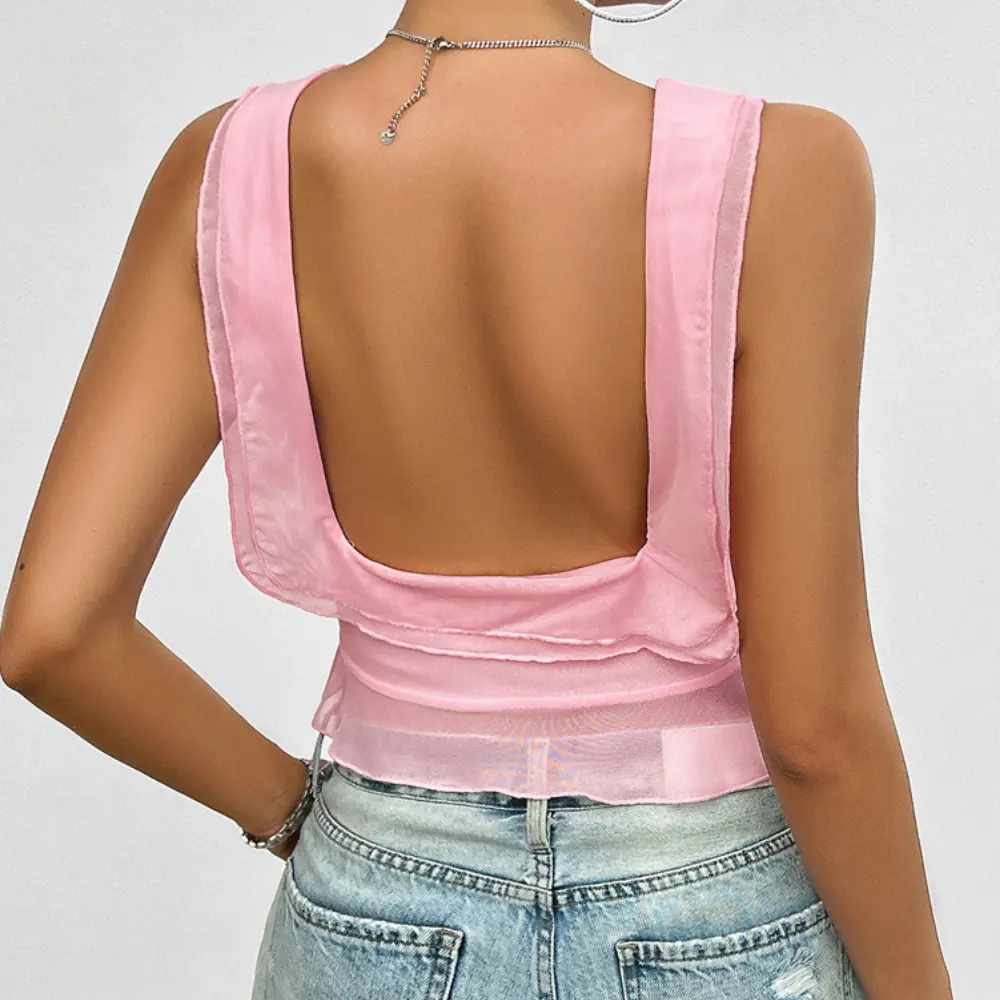 Summer New Fashion Women Irregular Halter Tops Spice Girls U-neck Wooden Ear Side Casual Hundred with Sleeveless Tank Tops