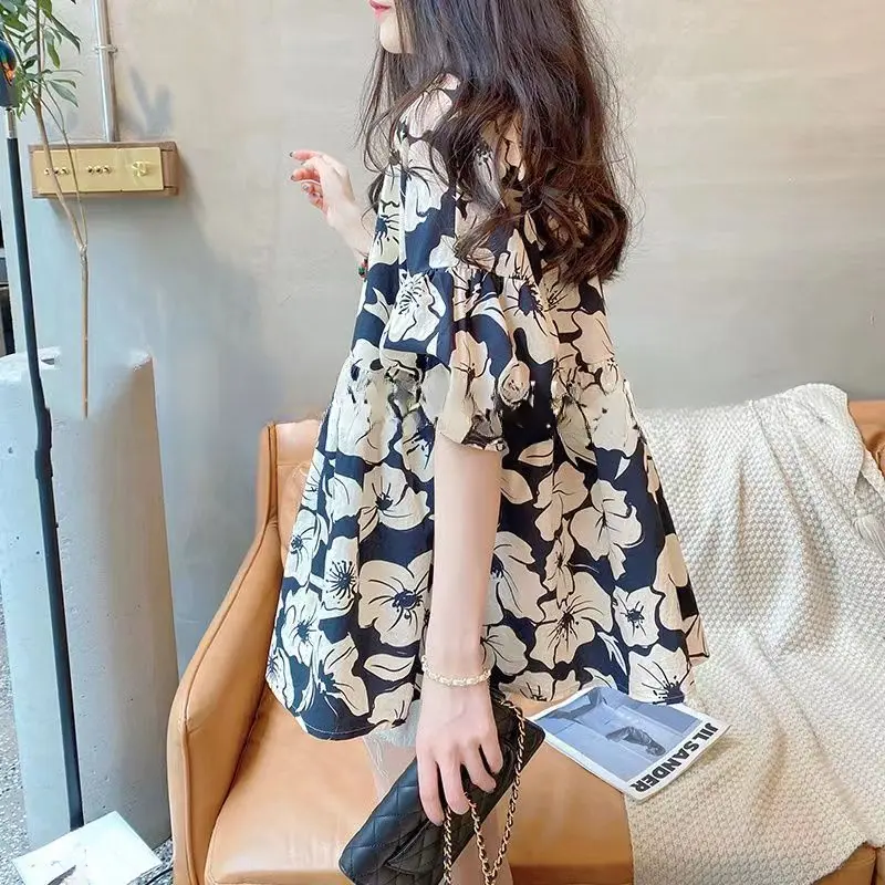 Cotton and Linen Short Sleeve Thin Woman Blous Shirt Doll Collar Top 2024 Summer New Loose Fashion Shirt Korean Women's Clothes