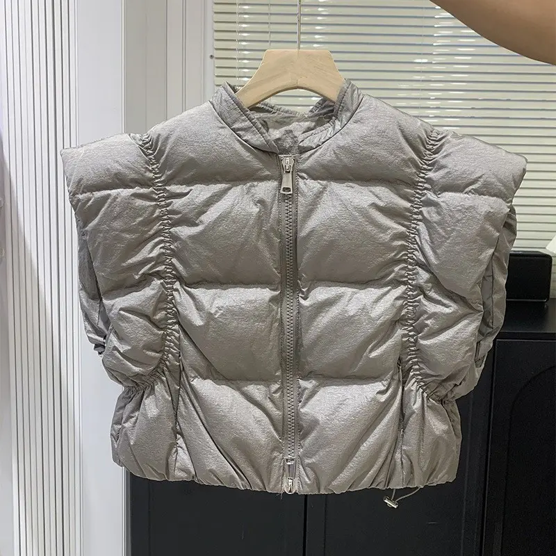 Sleeveless Ultra-Short Down Jacket Vest, Fashionable Waistcoat, Thick Pleats Vest, Personality, Korean, New