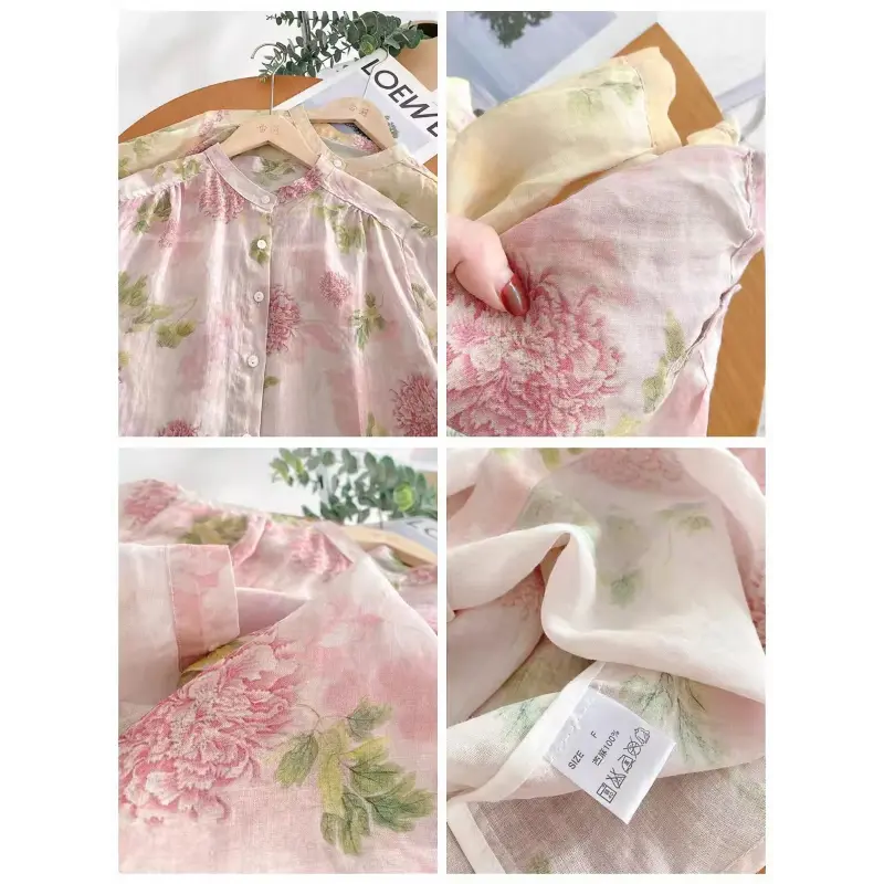 Summer Print Shirt Blouses Women Thin Half Sleeve Button Cardigan Vintage korean style women clothing 2024 Casual Vacation Top