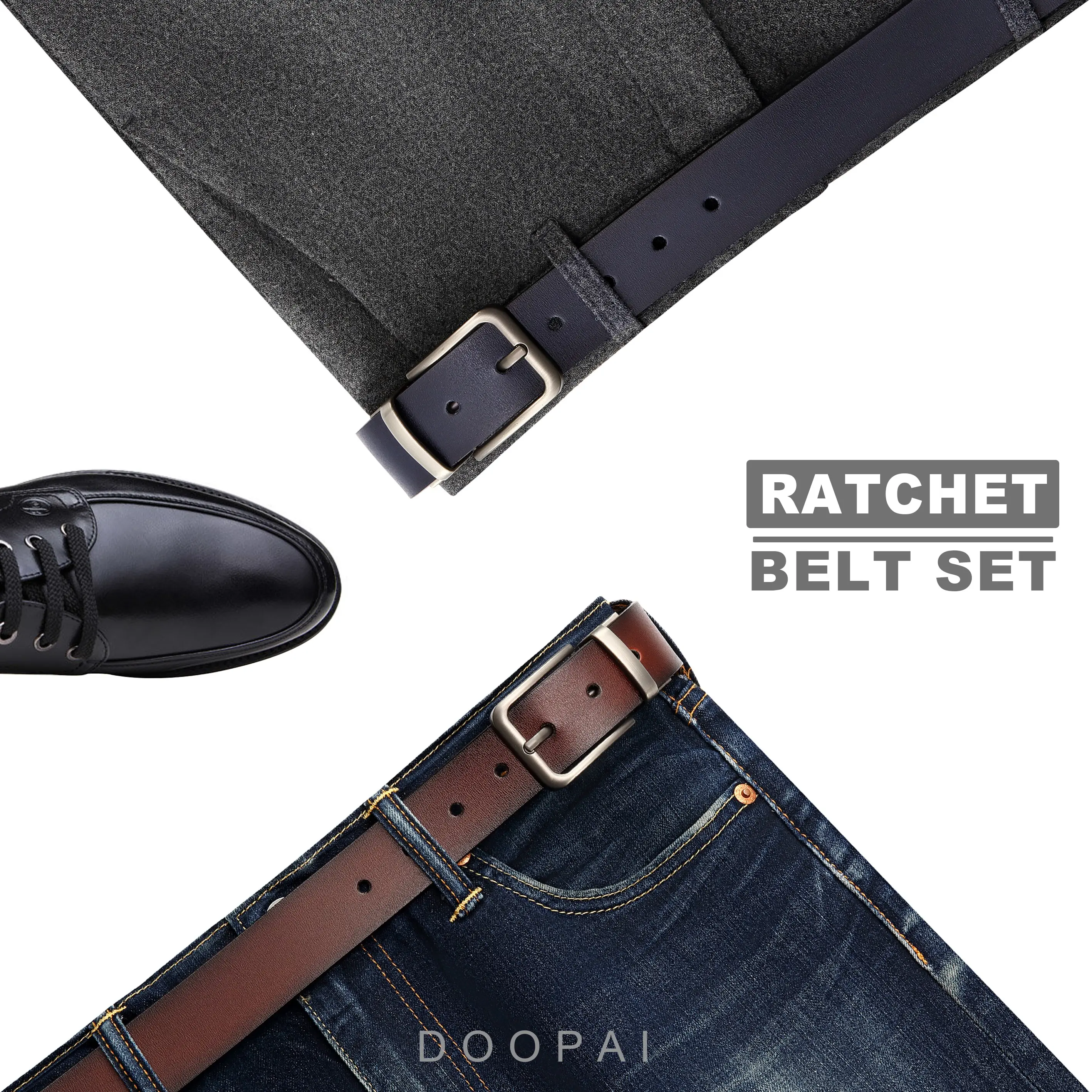 DOOPAI Mens Leather Belt  High Quality Leather Belt Men Male Genuine Leather Strap Luxury Pin Buckle Jeans For Men Men Accessori
