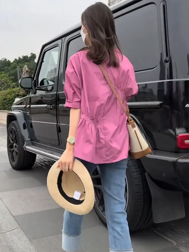 Women's Stitching Short-Sleeved Shirt, Small, Fresh, Small, Round Neck, Irregular Top, Summer Design Sense, 2024