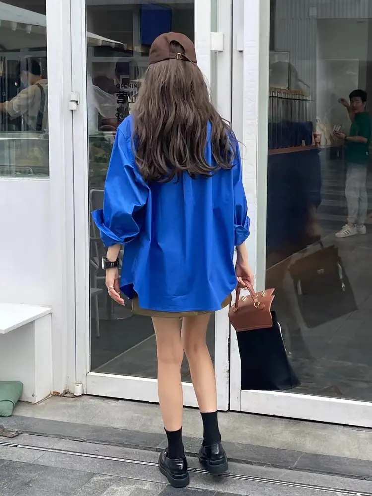 Klein Blue Shirts Spring Autumn Fashion Woman Blouse 2025 Korean Reviews Many Clothes Women's Clothes Long Sleeves Top