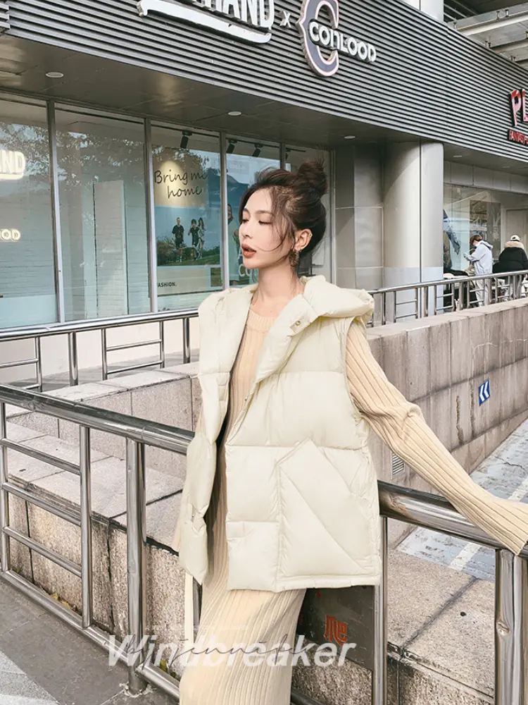 Women's Loose Sleeveless Down Vest, White Duck Down Waistcoat, Short Jacket, Casual Parkas, Warm Coat, Winter