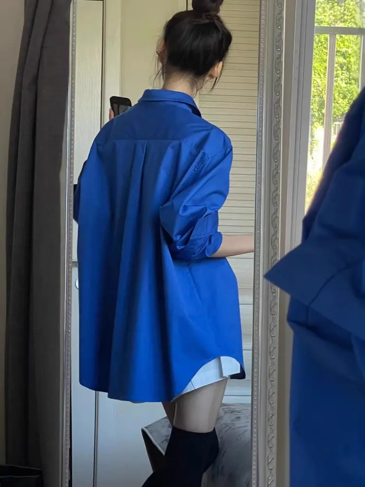 Klein Blue Shirts Spring Autumn Fashion Woman Blouse 2025 Korean Reviews Many Clothes Women's Clothes Long Sleeves Top
