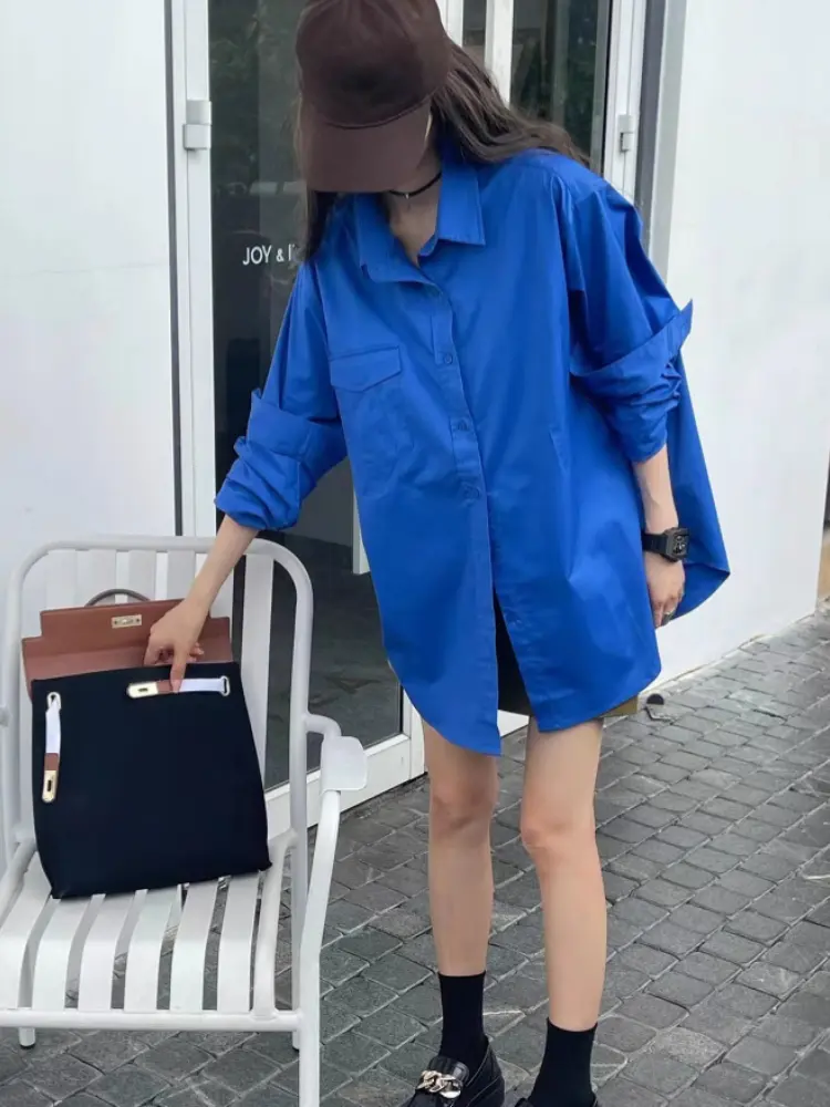 Klein Blue Shirts Spring Autumn Fashion Woman Blouse 2025 Korean Reviews Many Clothes Women's Clothes Long Sleeves Top