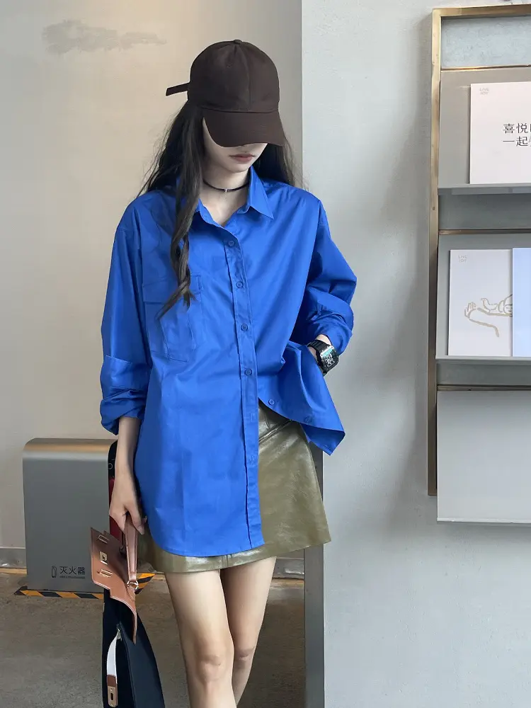 Klein Blue Shirts Spring Autumn Fashion Woman Blouse 2025 Korean Reviews Many Clothes Women's Clothes Long Sleeves Top