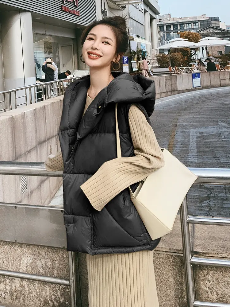 Women's Loose Sleeveless Down Vest, White Duck Down Waistcoat, Short Jacket, Casual Parkas, Warm Coat, Winter