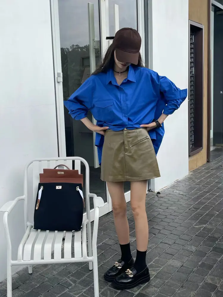Klein Blue Shirts Spring Autumn Fashion Woman Blouse 2025 Korean Reviews Many Clothes Women's Clothes Long Sleeves Top