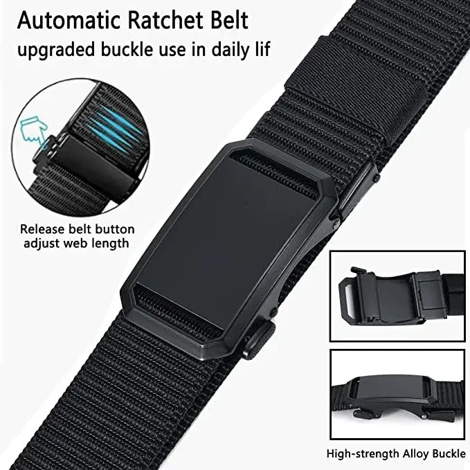 Men Belt Alloy Automatic Metal Buckle Nylon Webbing Outdoor Tactical Belt Toothless Automatic Buckle Casual Sports Canvas Belts
