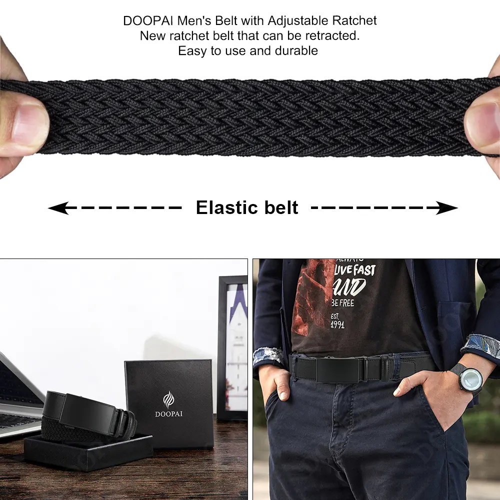 Men's Belt Casual Woven Elastic Belt High Quality Genuine Leather Outdoor Sports Women's Belt Climbing Work Jeans Pants