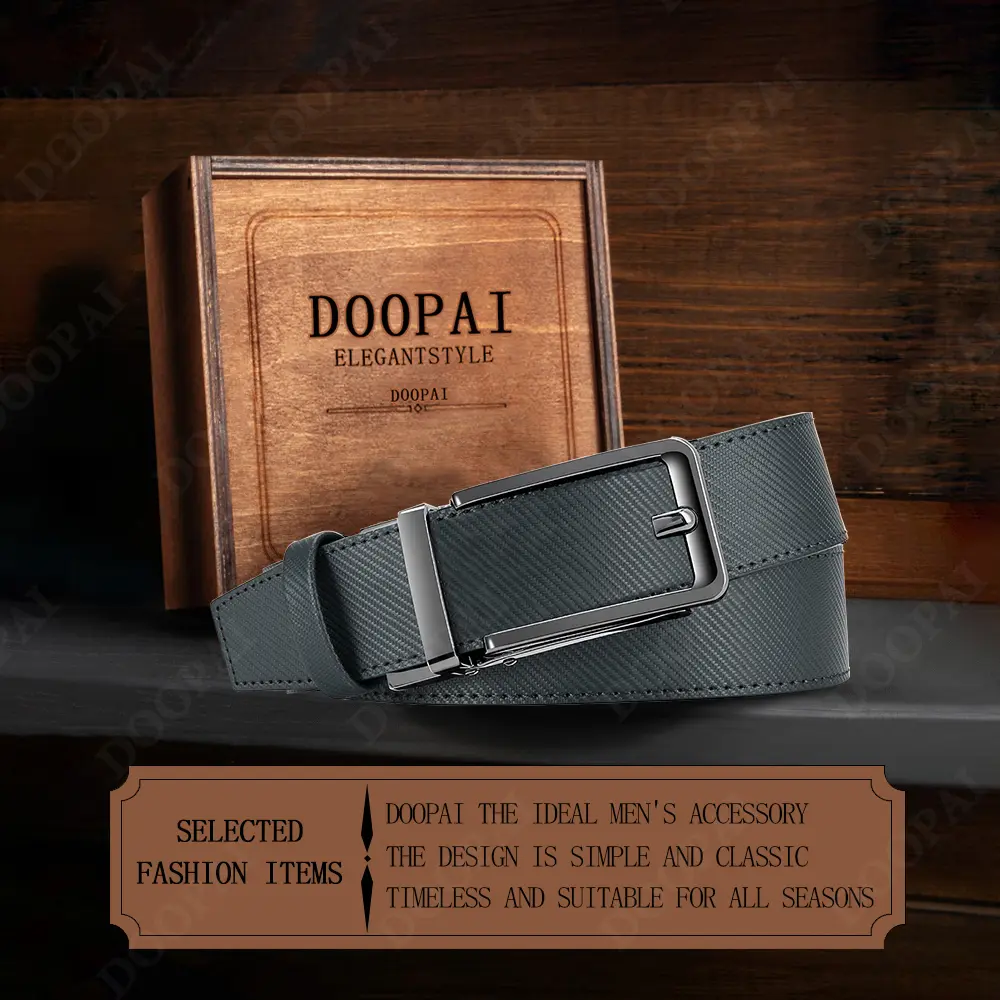 Men's Leather Ratchet Comfortable Buckle High-end Business Belt with Sliding Buckle Adjustable Cut for A Snug Fit