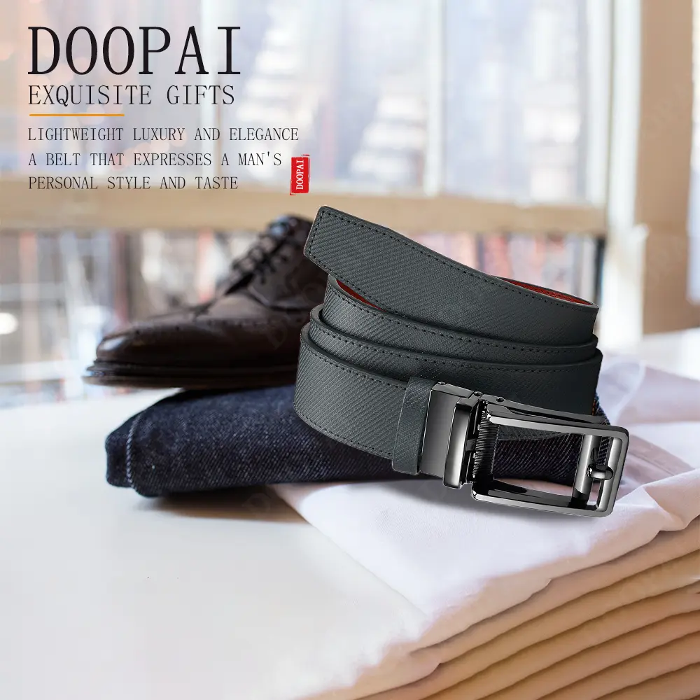 Men's Leather Ratchet Comfortable Buckle High-end Business Belt with Sliding Buckle Adjustable Cut for A Snug Fit