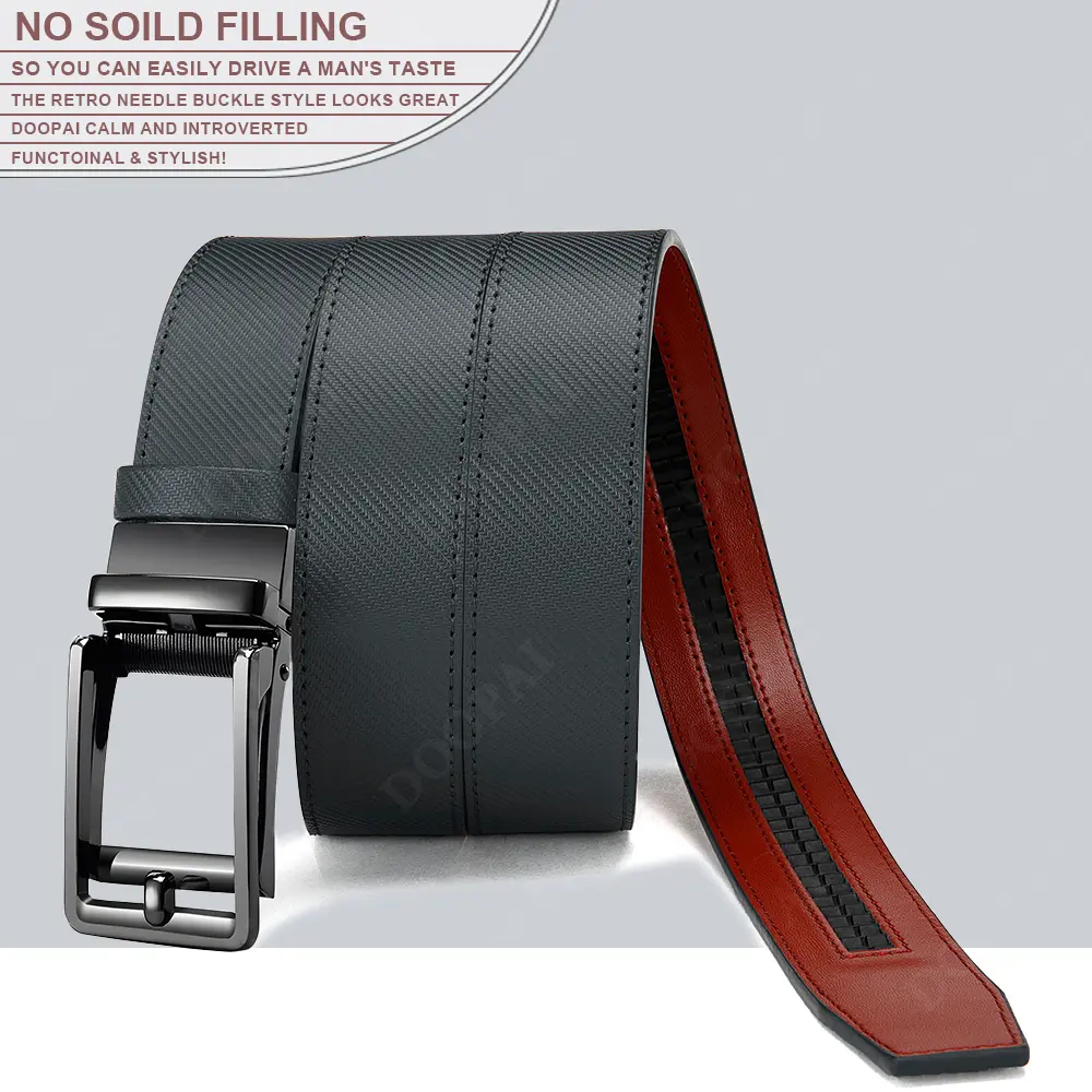 Men's Leather Ratchet Comfortable Buckle High-end Business Belt with Sliding Buckle Adjustable Cut for A Snug Fit