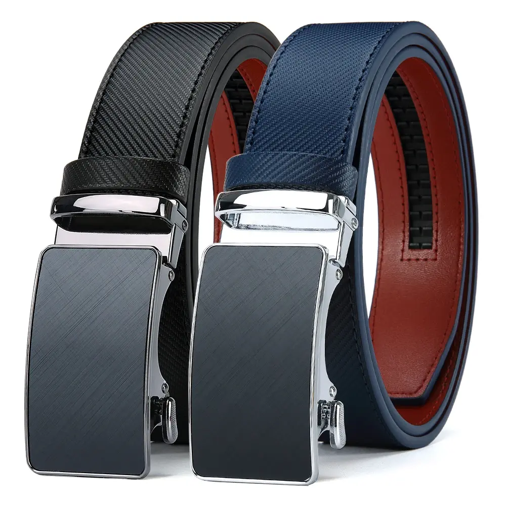 Mens Belt Genuine Leather Luxury Belt Metal Automatic Alloy Buckle Fashion Ratchet Belts for Men Cowhide High Quality Belt 2PCS