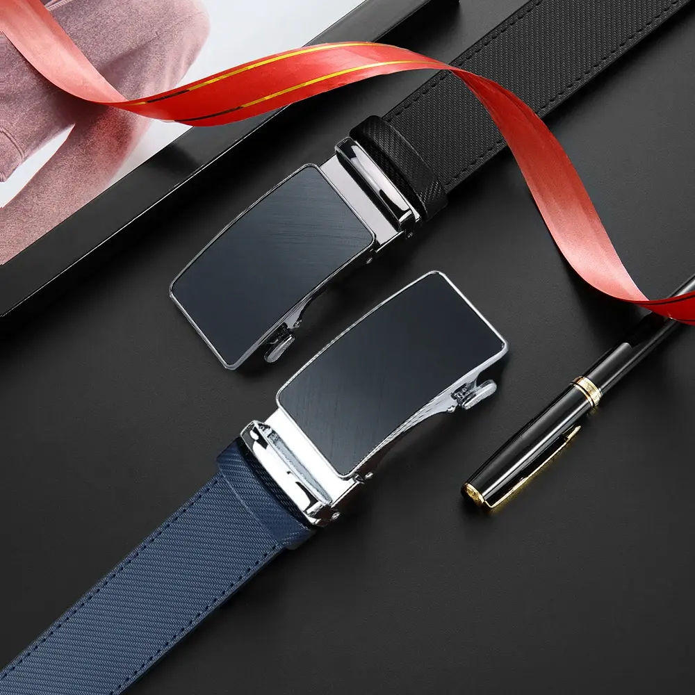 Mens Belt Genuine Leather Luxury Belt Metal Automatic Alloy Buckle Fashion Ratchet Belts for Men Cowhide High Quality Belt 2PCS