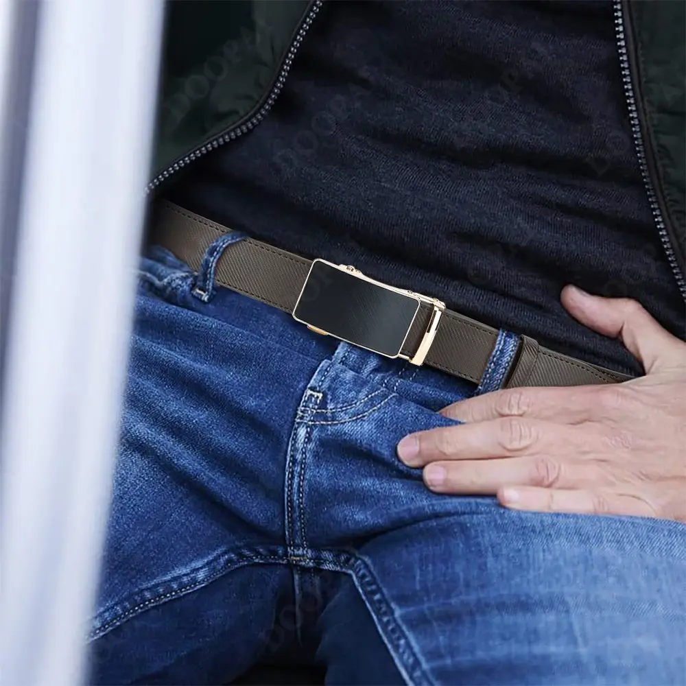 Men's High-quality Cowhide Belt, Men's Leather Belt, Luxury Leather Belt, Metal Automatic Alloy Buckle, Fashionable Ratchet Belt