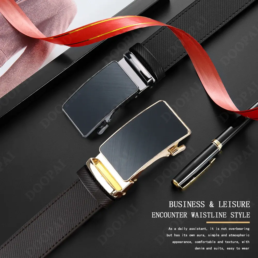 Men's High-quality Cowhide Belt, Men's Leather Belt, Luxury Leather Belt, Metal Automatic Alloy Buckle, Fashionable Ratchet Belt