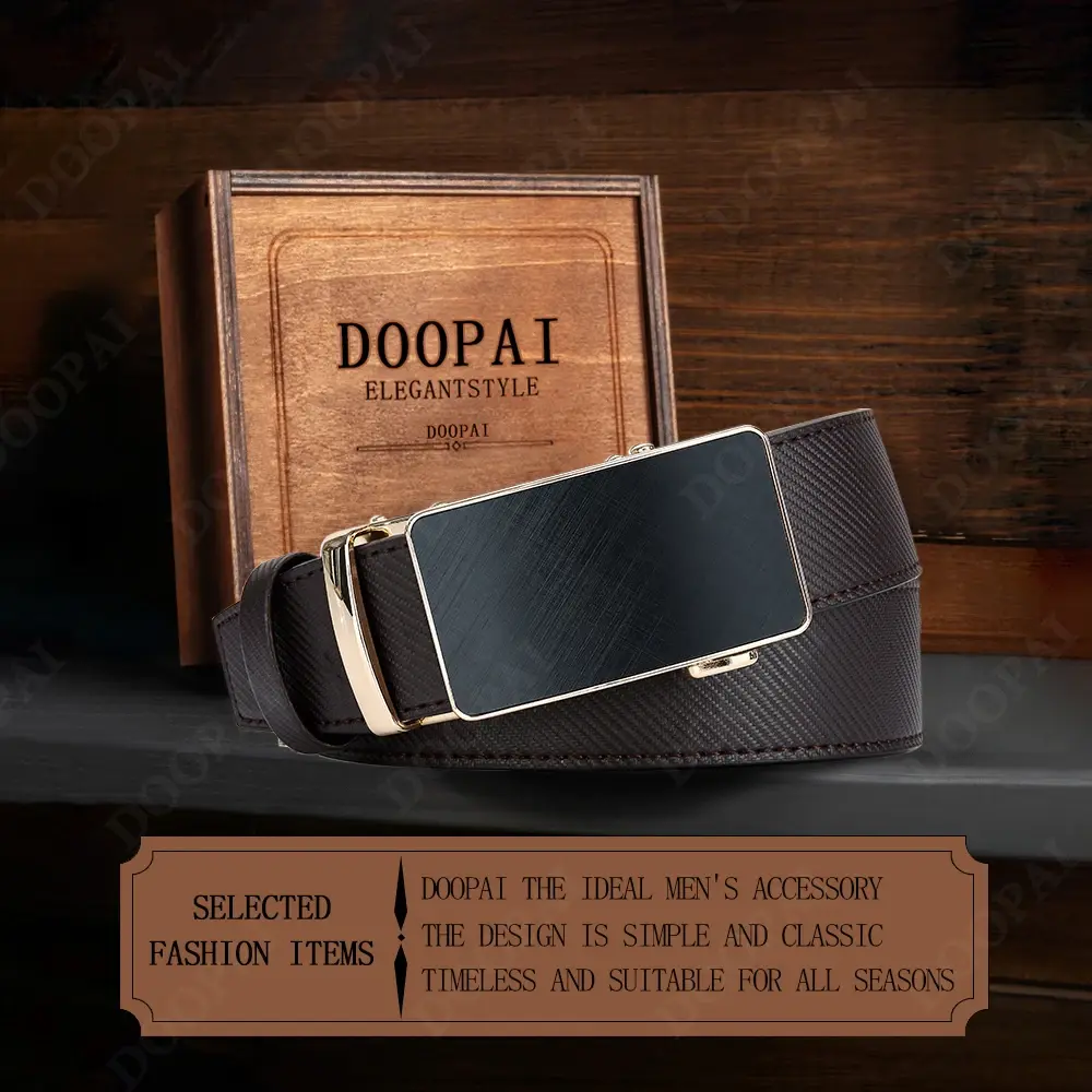Men's High-quality Cowhide Belt, Men's Leather Belt, Luxury Leather Belt, Metal Automatic Alloy Buckle, Fashionable Ratchet Belt
