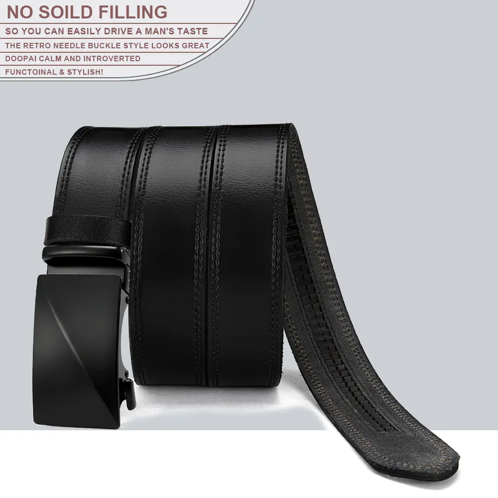 DOOPAI Men's Belt Blue Striped Fashion Jeans Belt Genuine Leather Belt Automatic Buckle Belts 115cm 125cm 135cm