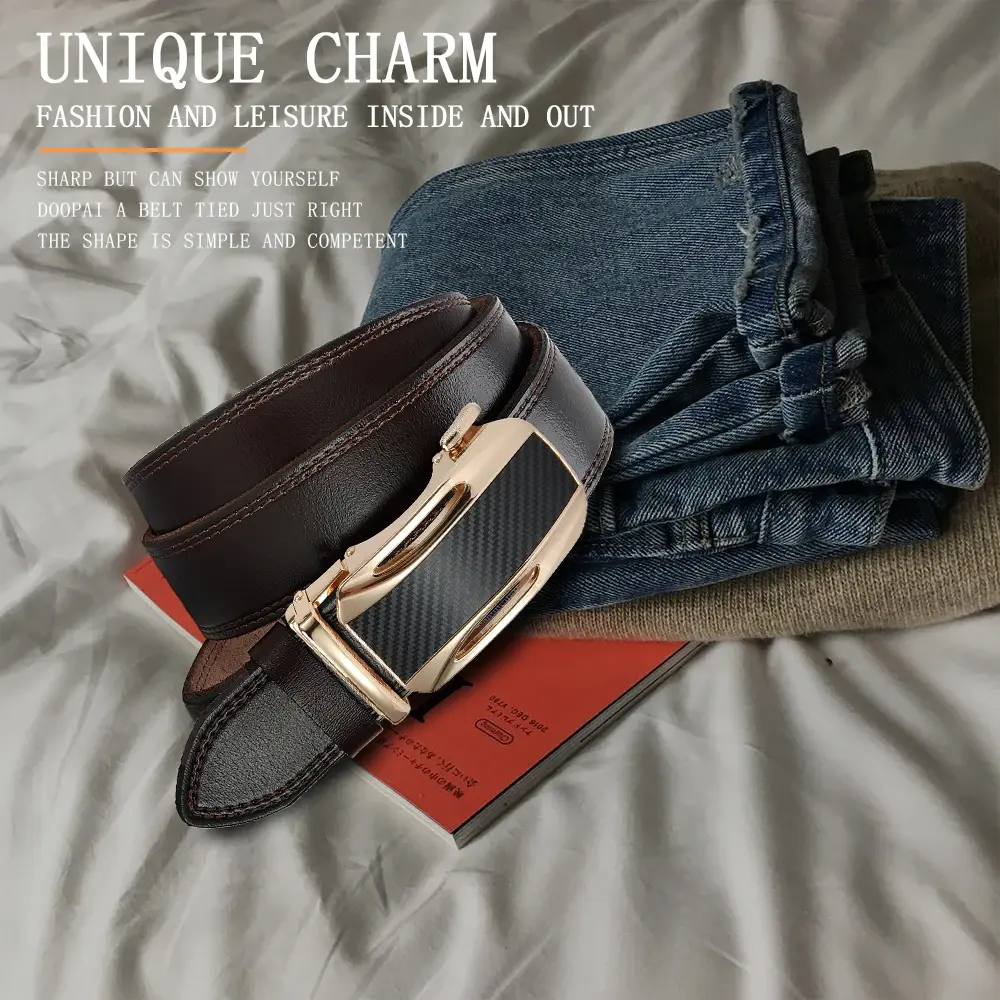 2025 Men Belt Luxury Brand Metal Automatic Car Buckle Genuine Leather Belts for Men Waist Strap Business Cowboy Waistband Male