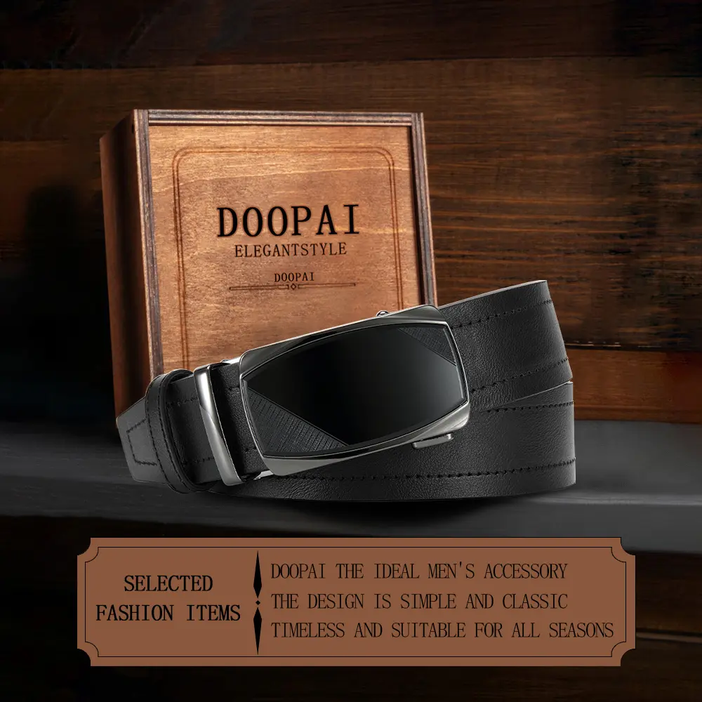 Men's Fashionable Leather Belt Men Leather Belt Business Automatic Buckle Ratchet Belt Randomly Adjustable 105 115 125M 135CM