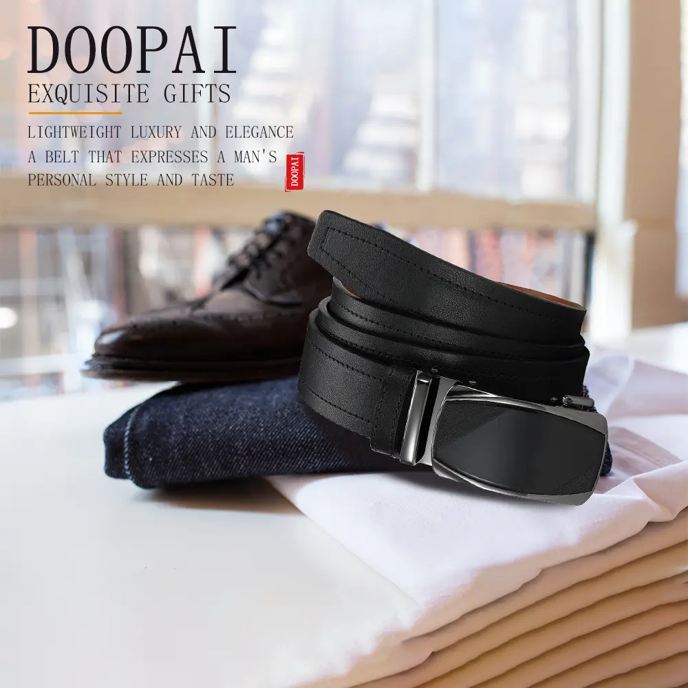 Men's Fashionable Leather Belt Men Leather Belt Business Automatic Buckle Ratchet Belt Randomly Adjustable 105 115 125M 135CM