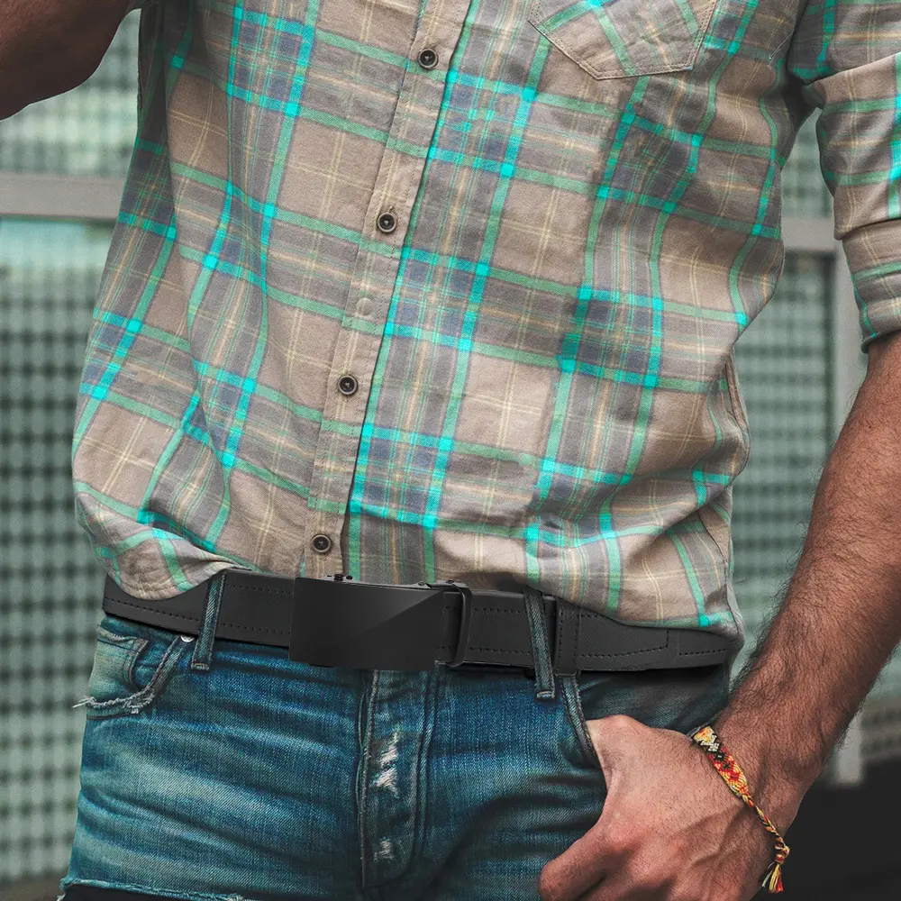Men's Fashionable Leather Belt Men's High-quality Leather Belt Business Automatic Buckle Ratchet Belt Randomly Adjustable