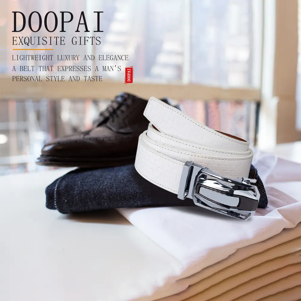 DOOPAI Mens Belt Automatic Genuine Leather Luxury Belt of Men Male Metal Automatic Buckle Designer High Quality Waist Black