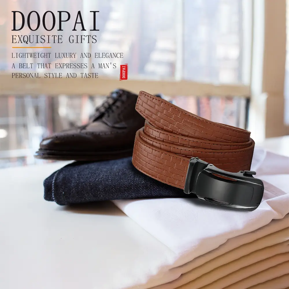 DOOPAI Men Leather Business Belt Automatic Genuine Leather Fashion Belts Ratchet Luxury Belts Men's Trouser Belt Belt for Men