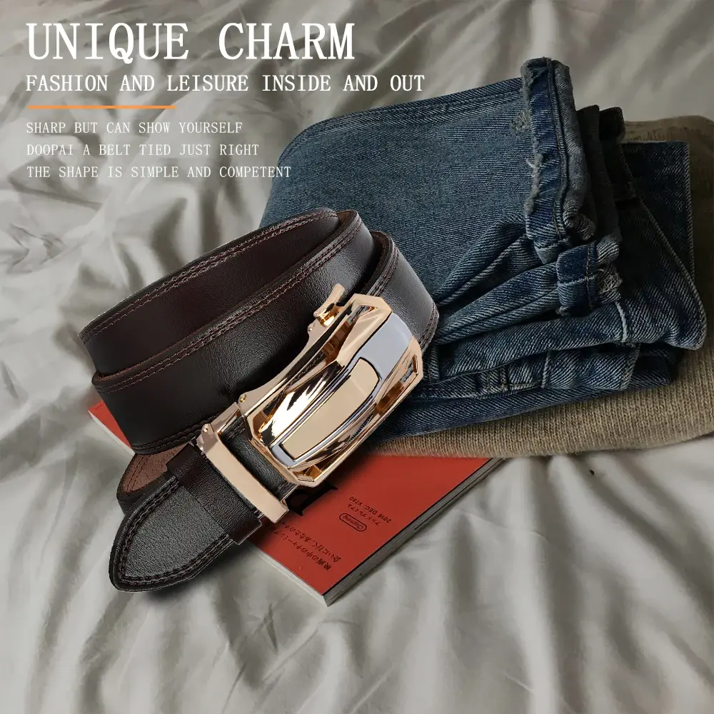 Genuine Leather Automatic Fashionable Alloy Buckle Strap Men's Business Luxury Designer Clothing Genuine Leather Luxury Strap