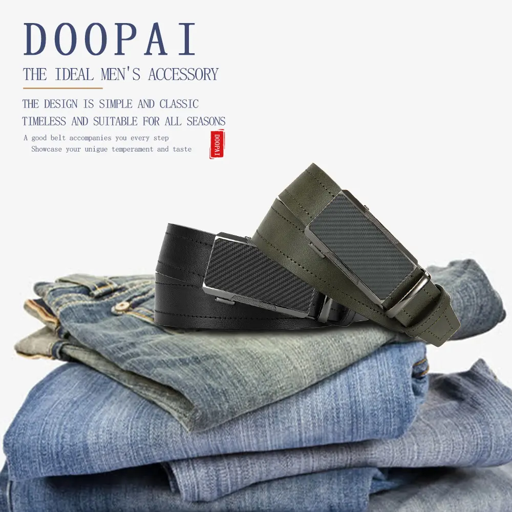 Men's Waist Belt High Quality Leather Adjustable Business Belt Leather Ratchet Belt Men's Dress and Casual Cutting Fit 2PCS