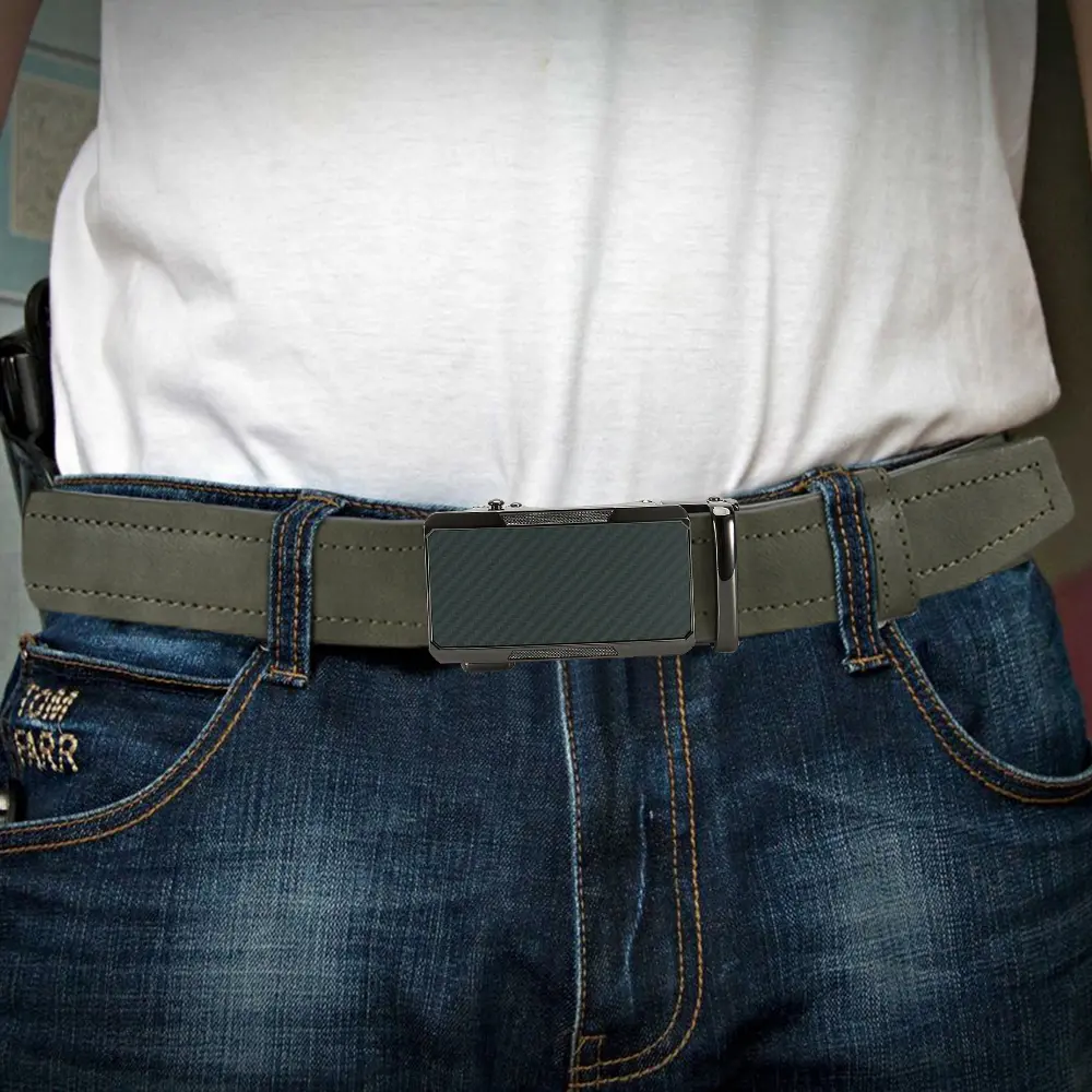 Men's Waist Belt High Quality Leather Adjustable Business Belt Leather Ratchet Belt Men's Dress and Casual Cutting Fit 2PCS