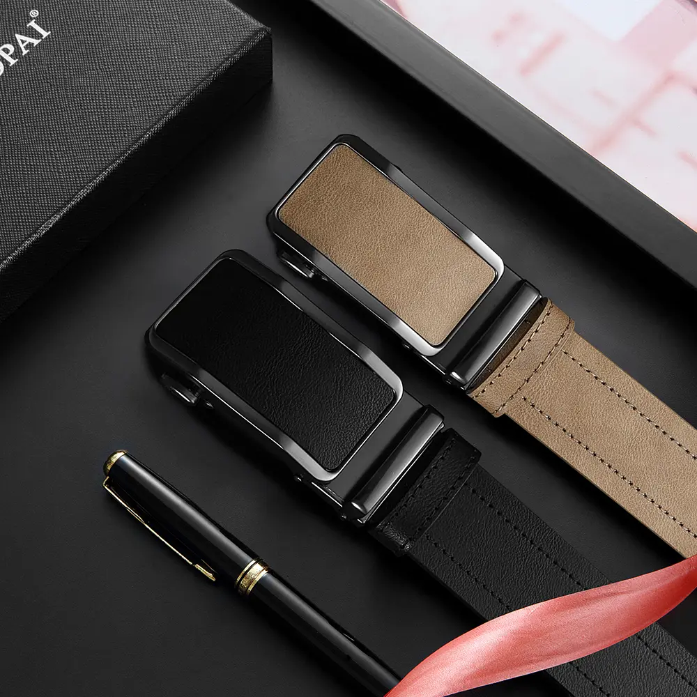 Fashionable Men's Leather Belt Men's High-quality Leather Belt Business Automatic Buckle Ratchet Belt Randomly Adjustable