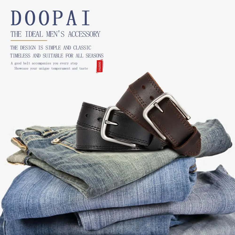 DOOPAI Genuine Leather For Men's High Quality Buckle Jeans Cowskin Casual Belts Business Cowboy Waistband Male Fashion Designer