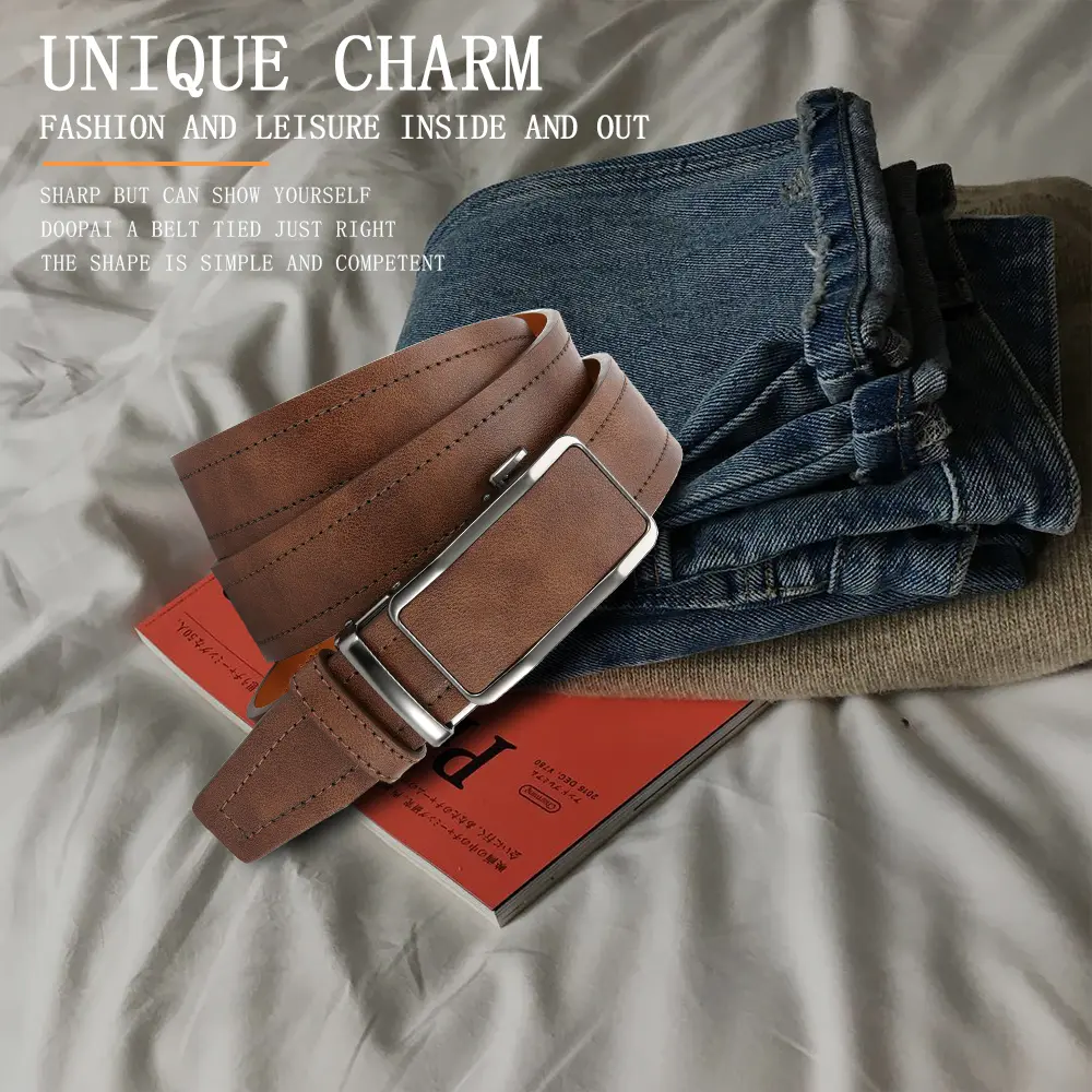 Fashionable Men's Leather Belt Men's High-quality Leather Belt Business Automatic Buckle Ratchet Belt Randomly Adjustable