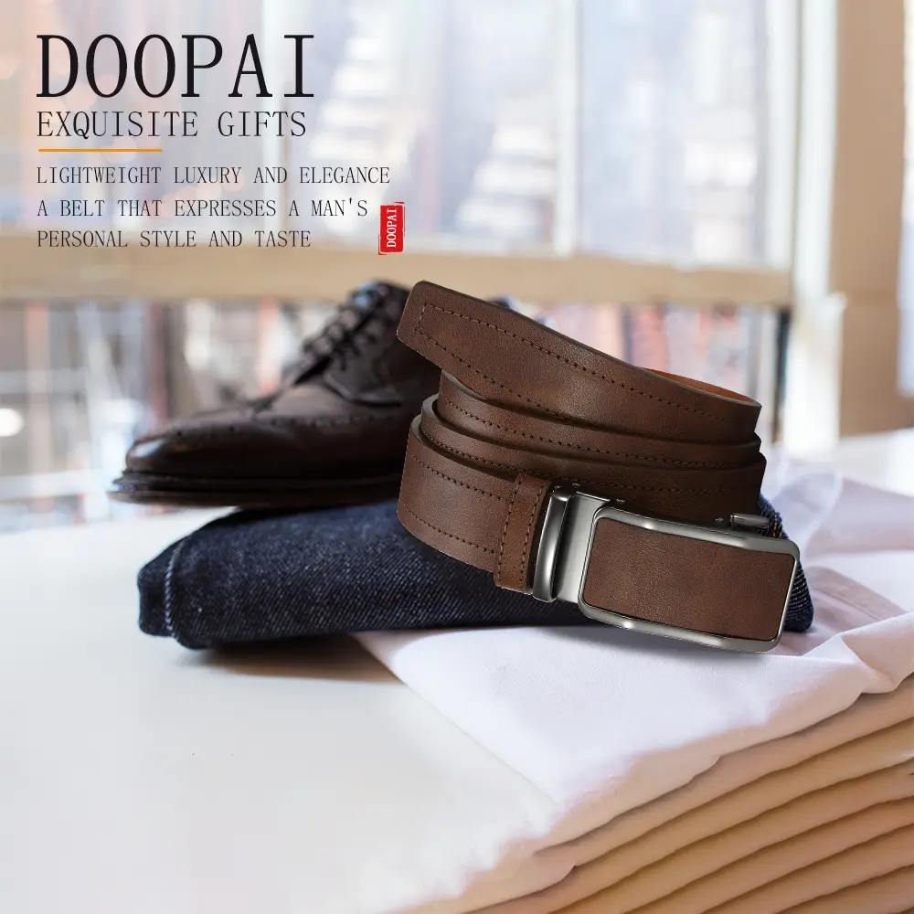 Fashionable Men's Leather Belt Men's High-quality Leather Belt Business Automatic Buckle Ratchet Belt Randomly Adjustable